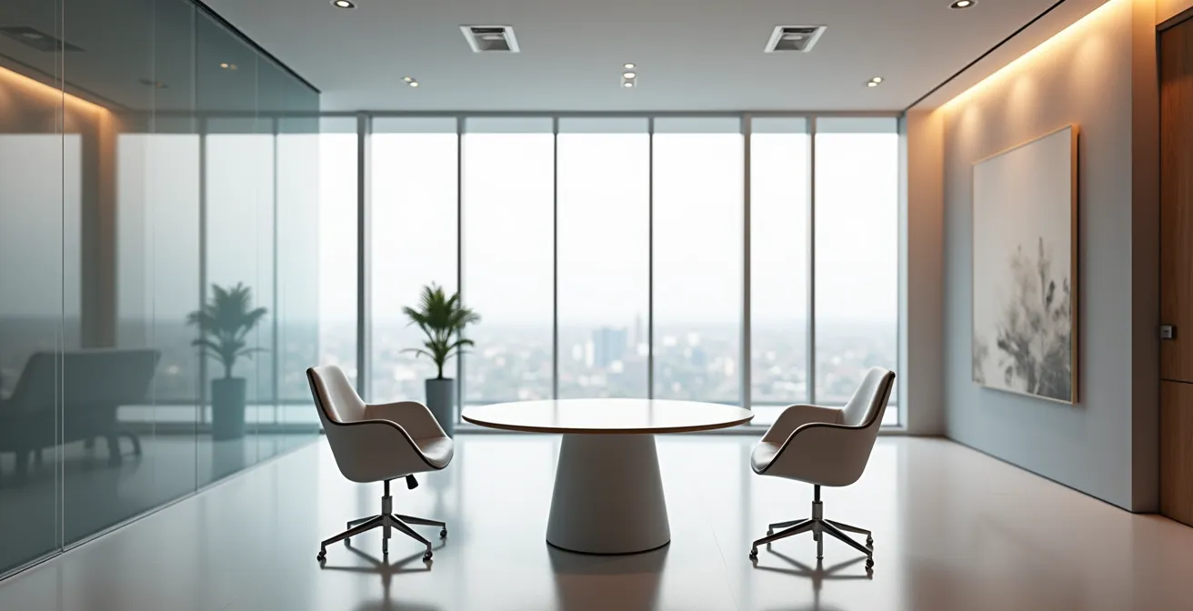 Scène de médiation entre assuré et représentant d'assurance dans un cadre professionnel